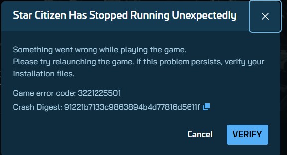 Game Error Code: 3221225501 - General - Star Citizen Spectrum